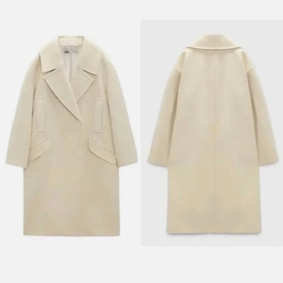 NEW ZARA Cream Oversized Coat Pockets Blogger Favorite - Picture 5 of 8